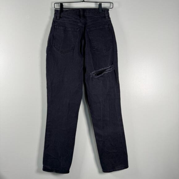 Abercrombie & Fitch Women Black Distressed The 90s High Rise Straight Jeans 27/4 - Picture 4 of 9